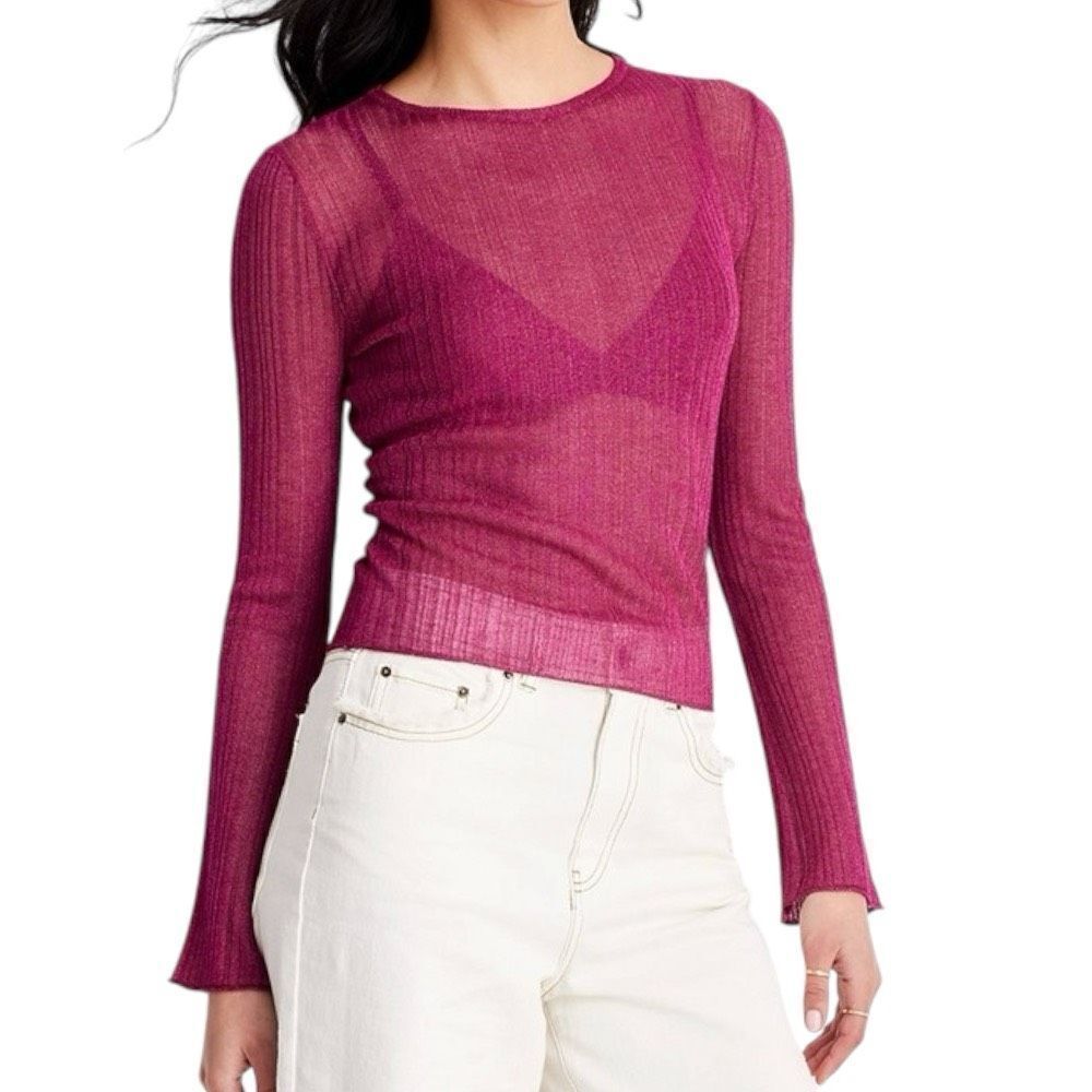 NEW Future Collective Jenny K. Lopez Pink Crewneck Sheer Sweater XXS